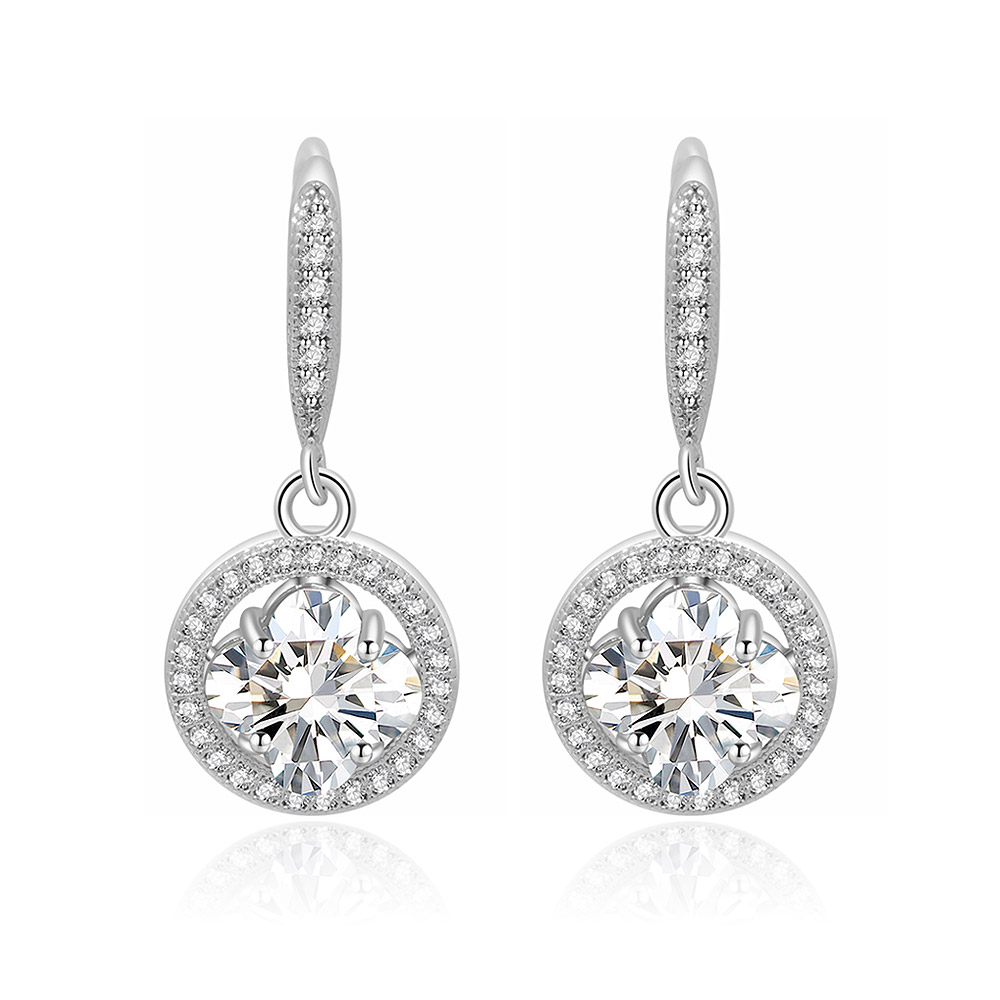 Round Zirconia Hook Earrings With Pave Surround